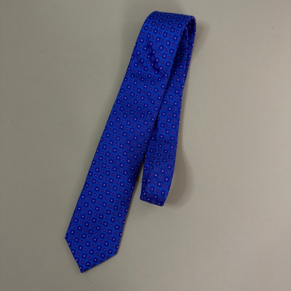 Ted Baker London 100% Silk Tie Royal Blue Foulard Geometric 3.25" EUC